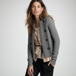 J.Crew Grey Alpaca Wool Blend Button Front Warm Open Cardigan Sweater Womens S